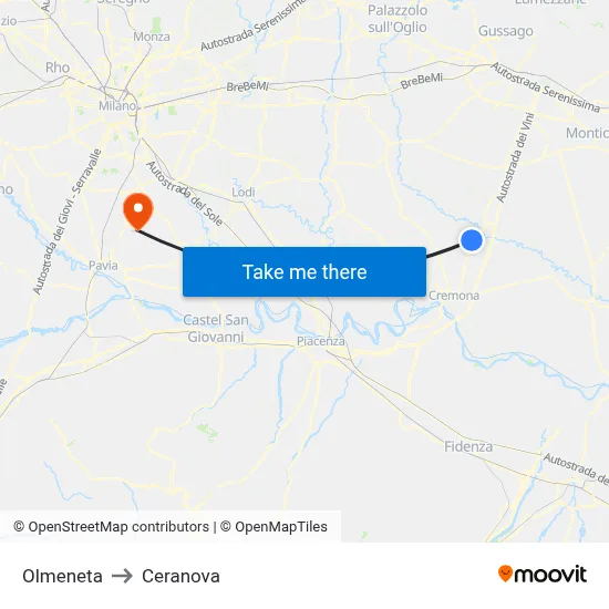Olmeneta to Ceranova map