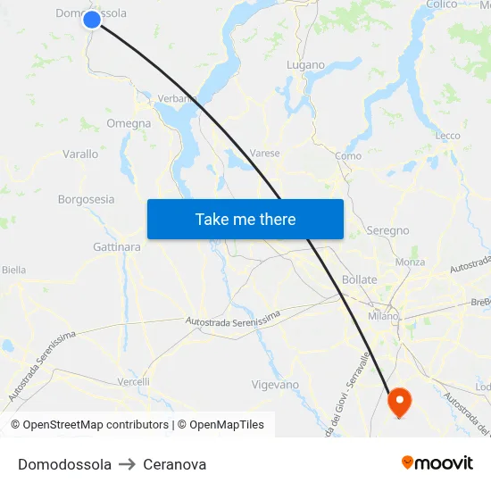 Domodossola to Ceranova map