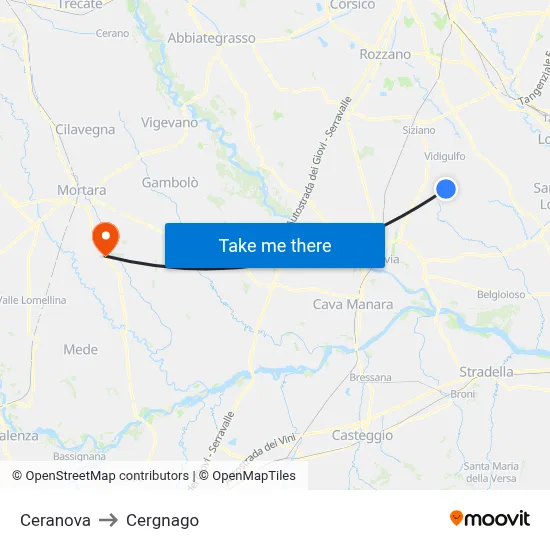 Ceranova to Cergnago map
