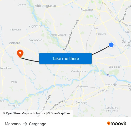 Marzano to Cergnago map