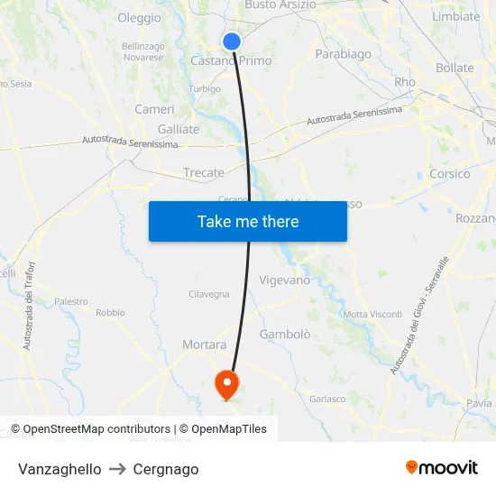 Vanzaghello to Cergnago map