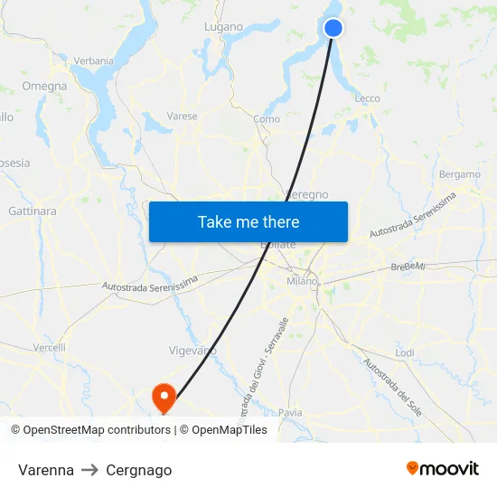 Varenna to Cergnago map