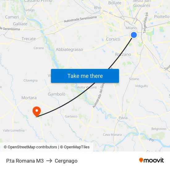 P.ta Romana M3 to Cergnago map