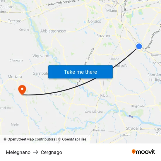 Melegnano to Cergnago map