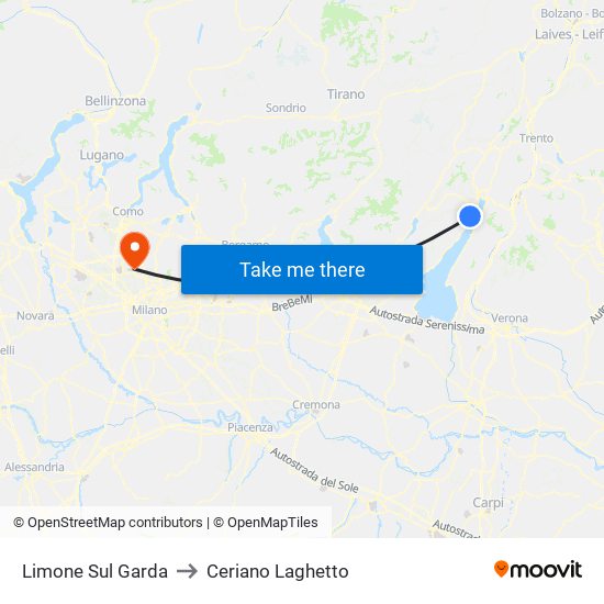 Limone Sul Garda to Ceriano Laghetto map