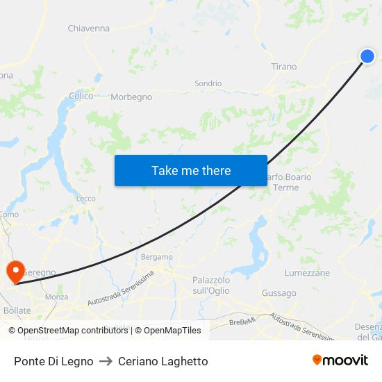 Ponte Di Legno to Ceriano Laghetto map