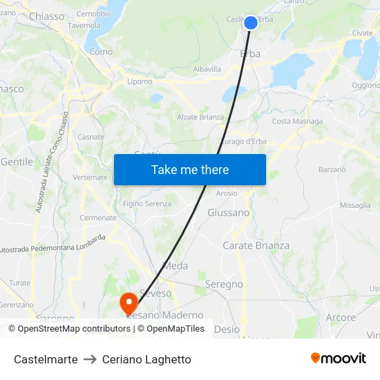 Castelmarte to Ceriano Laghetto map