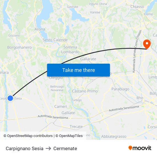 Carpignano Sesia to Cermenate map