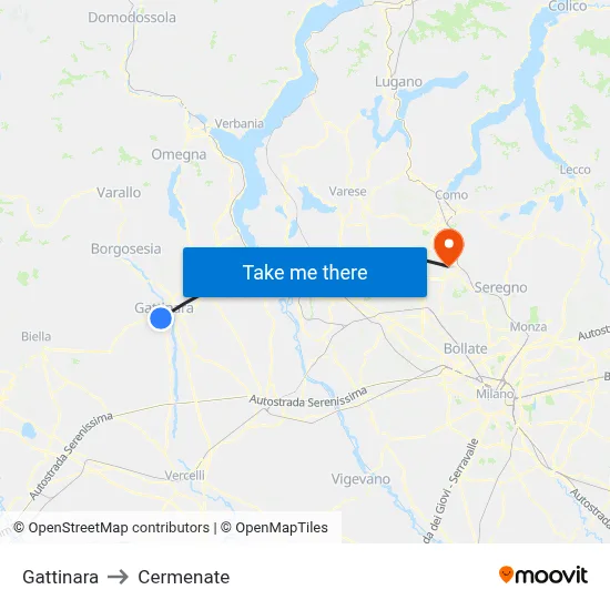 Gattinara to Cermenate map