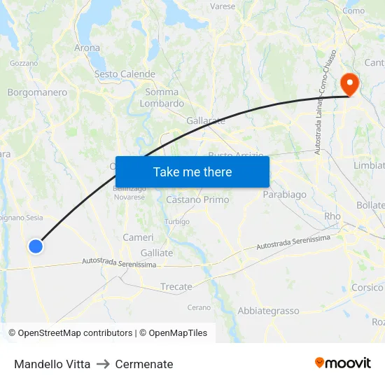 Mandello Vitta to Cermenate map