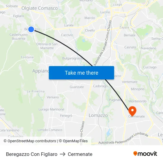 Beregazzo con Figliaro to Cermenate map