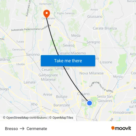 Bresso to Cermenate map