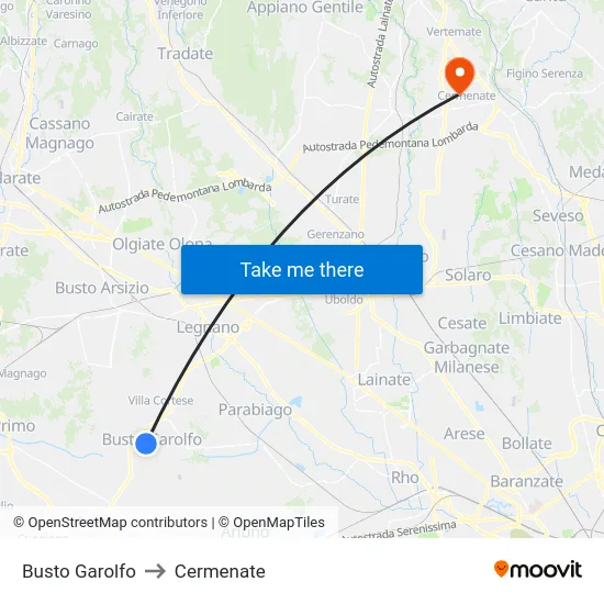 Busto Garolfo to Cermenate map