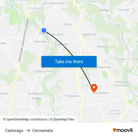 Cadorago to Cermenate map
