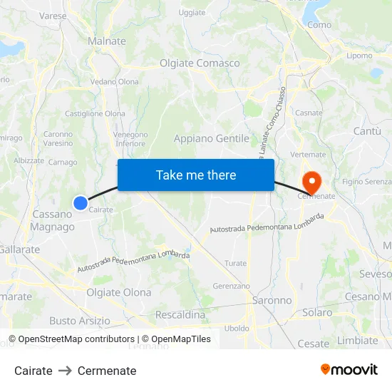 Cairate to Cermenate map