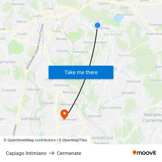 Capiago Intimiano to Cermenate map