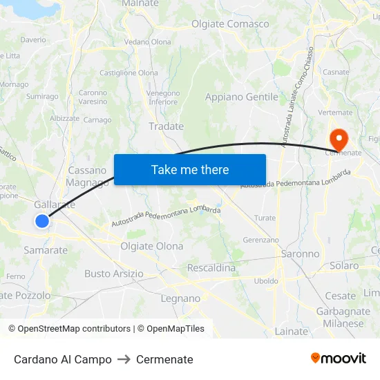 Cardano al Campo to Cermenate map