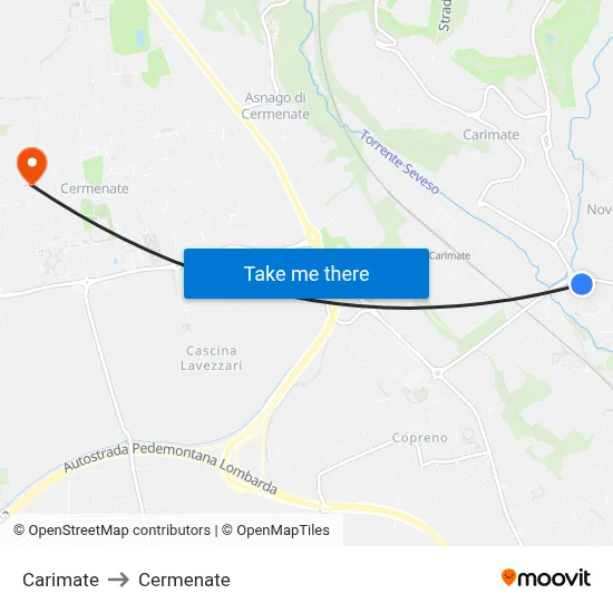 Carimate to Cermenate map