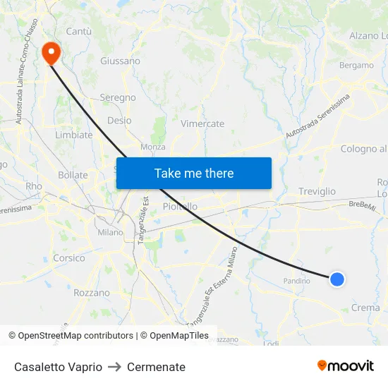 Casaletto Vaprio to Cermenate map