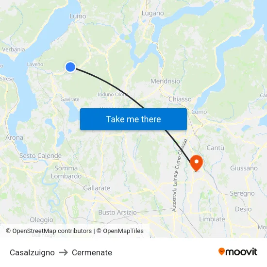 Casalzuigno to Cermenate map