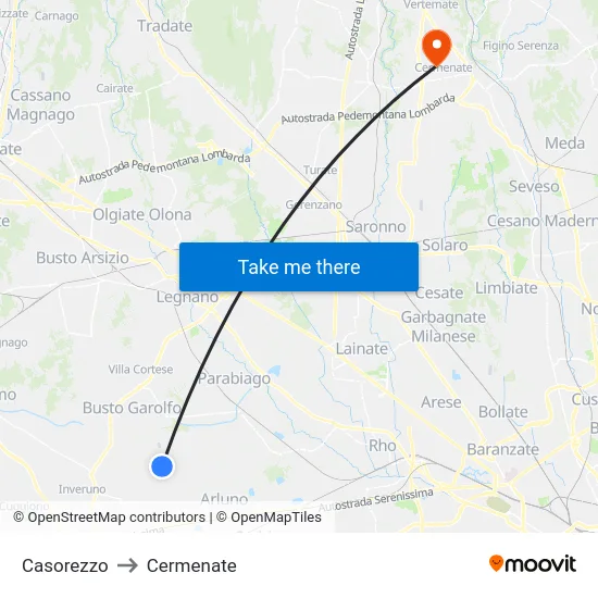 Casorezzo to Cermenate map