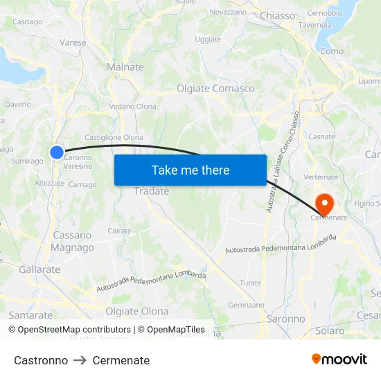Castronno to Cermenate map
