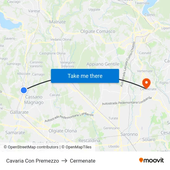Cavaria con Premezzo to Cermenate map