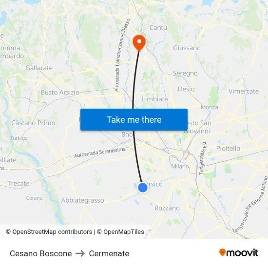 Cesano Boscone to Cermenate map
