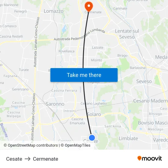 Cesate to Cermenate map