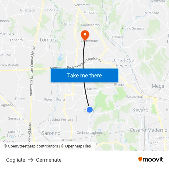 Cogliate to Cermenate map