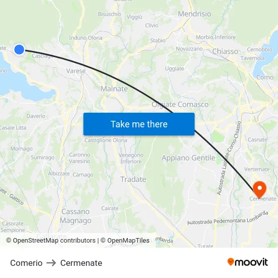 Comerio to Cermenate map