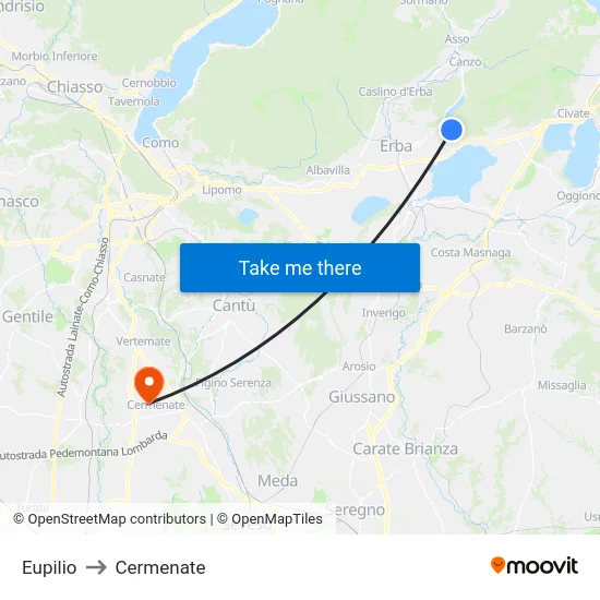 Eupilio to Cermenate map