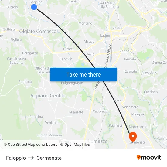 Faloppio to Cermenate map