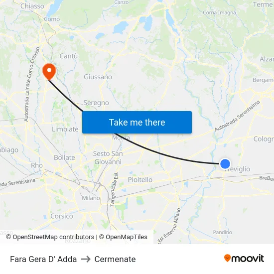 Fara Gera D' Adda to Cermenate map