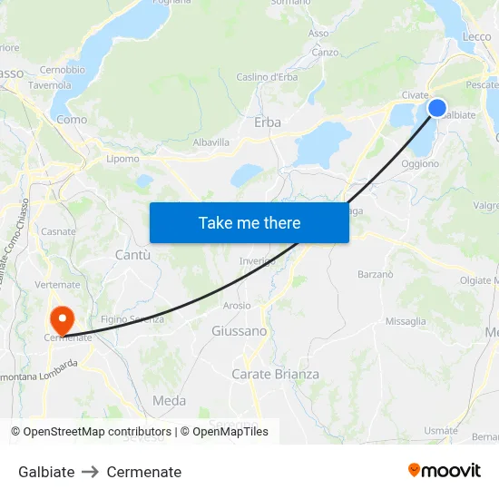 Galbiate to Cermenate map