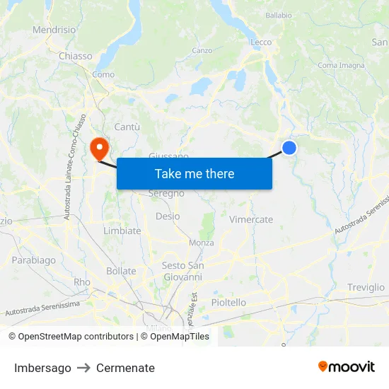 Imbersago to Cermenate map
