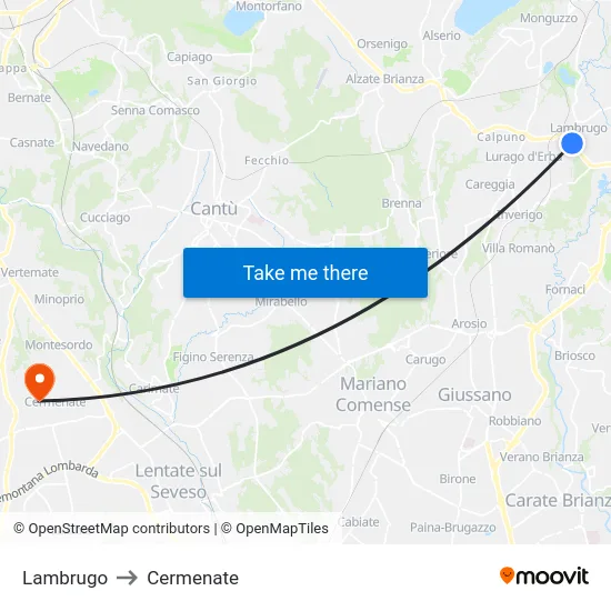 Lambrugo to Cermenate map