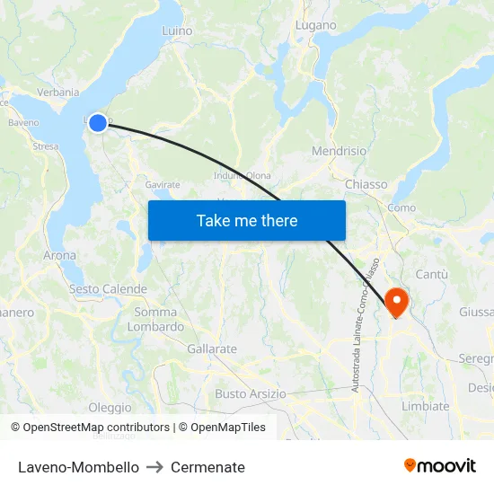 Laveno-Mombello to Cermenate map