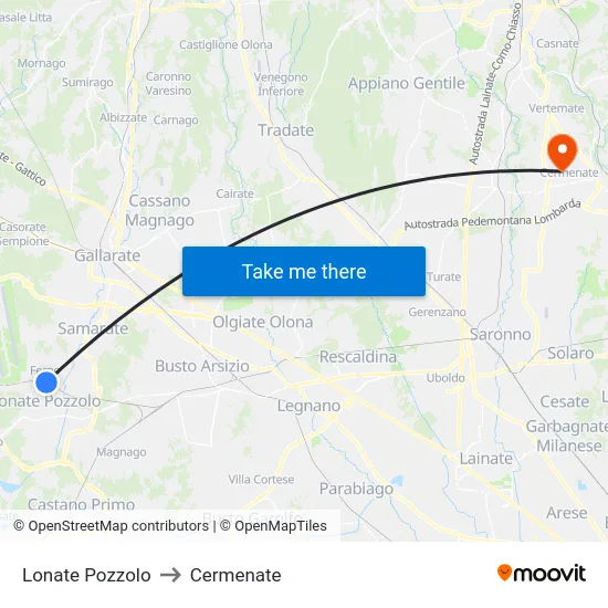 Lonate Pozzolo to Cermenate map