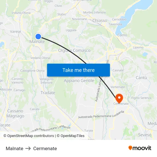 Malnate to Cermenate map
