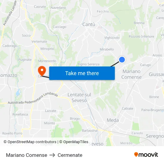 Mariano Comense to Cermenate map