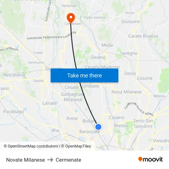 Novate Milanese to Cermenate map