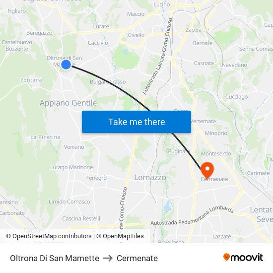 Oltrona Di San Mamette to Cermenate map