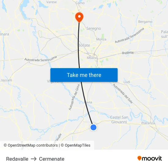 Redavalle to Cermenate map