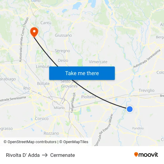Rivolta d'Adda to Cermenate map