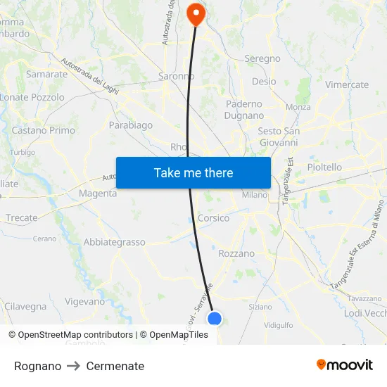 Rognano to Cermenate map