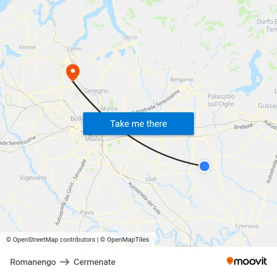 Romanengo to Cermenate map