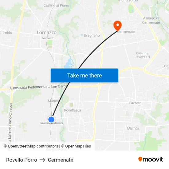 Rovello Porro to Cermenate map