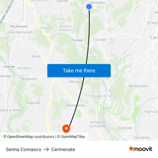 Senna Comasco to Cermenate map
