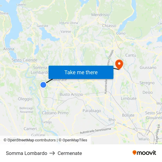 Somma Lombardo to Cermenate map
